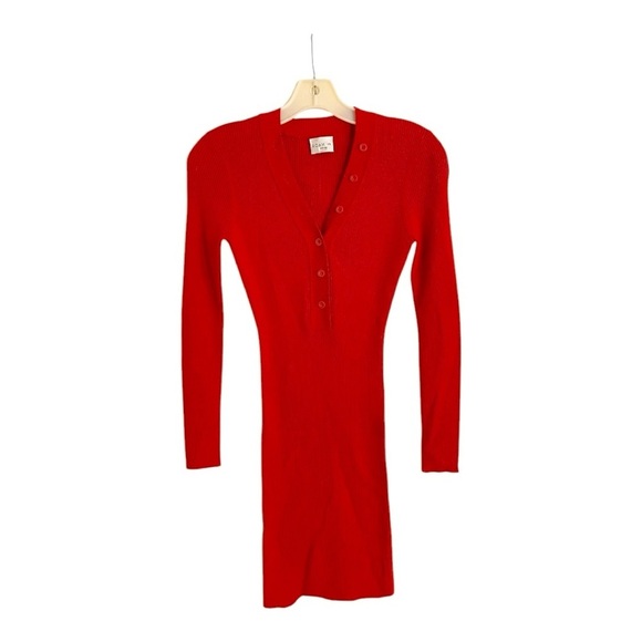 ROAM Cordoba Mini Dress Button Front Long Sleeve in Red Rib Stretch Knit Size XS - Picture 4 of 8